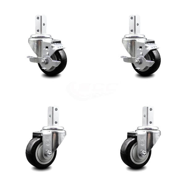 Service Caster 3.5 Inch Black Polyurethane Wheel Swivel 7/8 Inch Square Stem Caster Brake, 2PK SCC-SQ20S3514-PPUB-BLK-TLB-78-2-S-2 - main